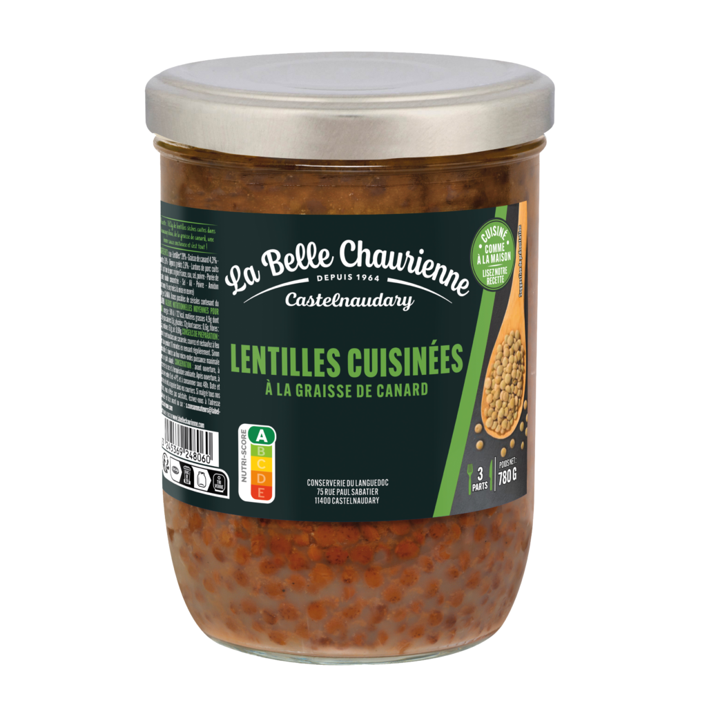 Lentilles cuisinées à la graisse de canard